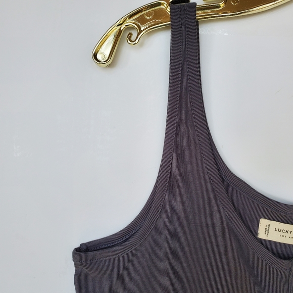 LUCKY Babydoll Tank Top Grey Ribbed  Medium NWOT - Picture 3 of 11